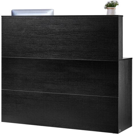 Mophorn Mostrador de Recepción en Forma de L 140 x 80 x 120 cm con Cajón, Bandeja para Teclado y Gabinete de Almacenamiento para Vestíbulo, Salón de Belleza u Oficina, Color Negro