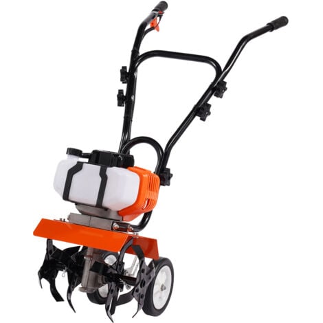 Mophorn Motoculteur à essence 2 temps 43CC, 4 dents réglables en acier pour la culture du sol de la pelouse, du jardin et des champs, durable, polyvalent, moteur 2 temps
