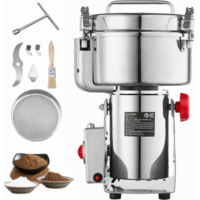 Moulin à grains électrique 2000g, 3400W haute vitesse, acier inoxydable, pour grains secs, épices, céréales, café, maïs, poivre, type pivotant
