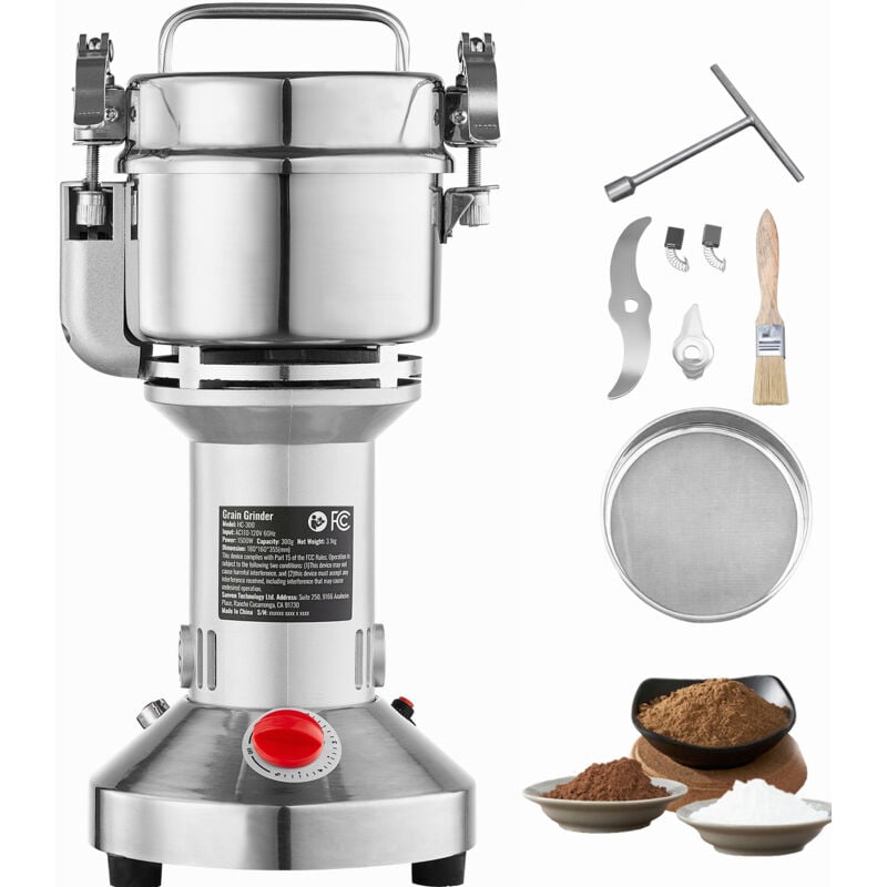 Moulin à grains électrique 300 g, 1 500 w, haute vitesse, en acier inoxydable, pour grains secs, épices, céréales, café, maïs, poivre, type droit