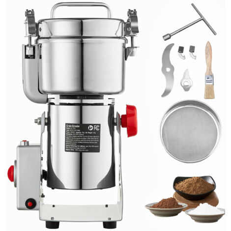 Mophorn Moulin à grains électrique 750g, 2000W haute vitesse, pulvérisateur en acier inoxydable, pour grains secs, épices, céréales, café, maïs, poivre, type pivotant