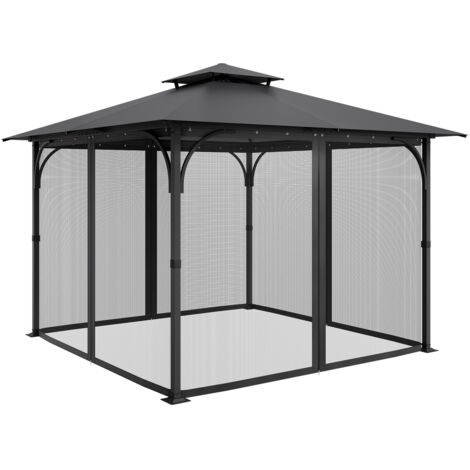 Mophorn Moustiquaire pour tonnelle 304,8x304,8x204,2 cm, filet en maille pour gazebo extérieur, avec double fermeture éclair, rideau anti-insectes pour jardin et patio, uniquement le filet