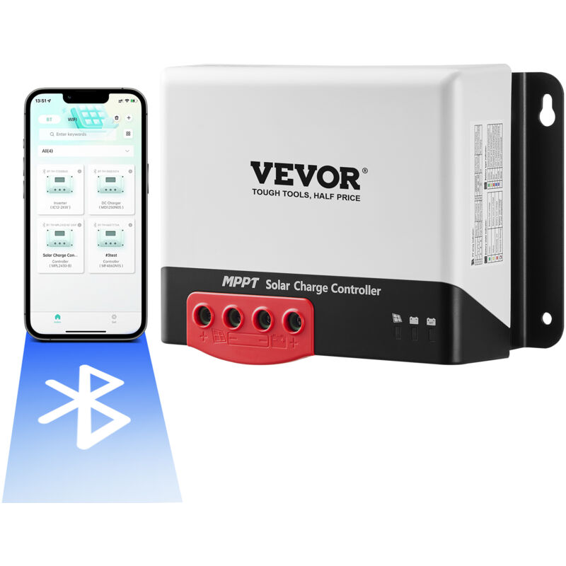 VEVOR MPPT Controleur de Charge Solaire 12 V/24 V Auto CC Regulateur de Charge de Panneau Solaire 40 A Module Bluetooth Efficacite de Charge 98 %
