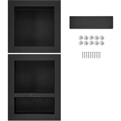 Mophorn Nicchia per doccia pronta per piastrelle, 40,64x40,64 cm e 40,64x50,8 cm, triplo ripiano di stoccaggio incassato, moderna nicchia per sapone per bagno, protezione sigillata, nero