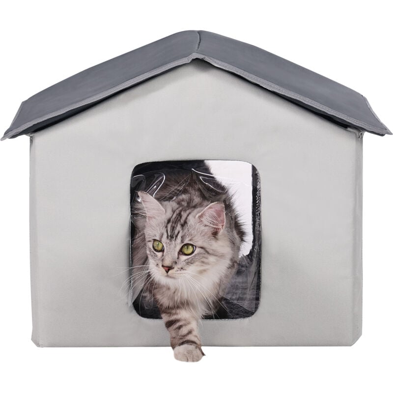 Niche chauffante pour chat, abri d'extérieur pour chat avec température réglable, tissu Oxford 600D pliable, coussin chauffant pour l'hiver, gris,