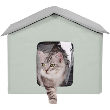 Mophorn Niche chauffante pour chat – Abri pliable avec coussin chauffant et thermostat réglable, tissu Oxford 600D, abri imperméable et isolé pour l'hiver, vert (moyen)