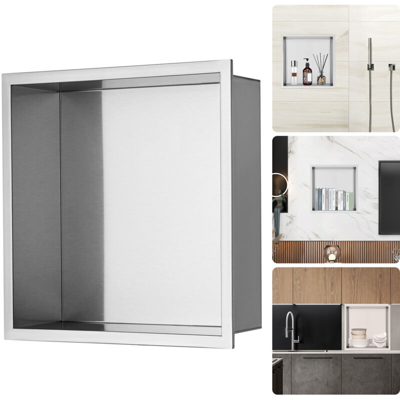 Niche de douche 33 x 33 cm en acier inoxydable 304, étagère murale encastrée, rangement moderne étanche et résistant à la rouille, argent - Mophorn
