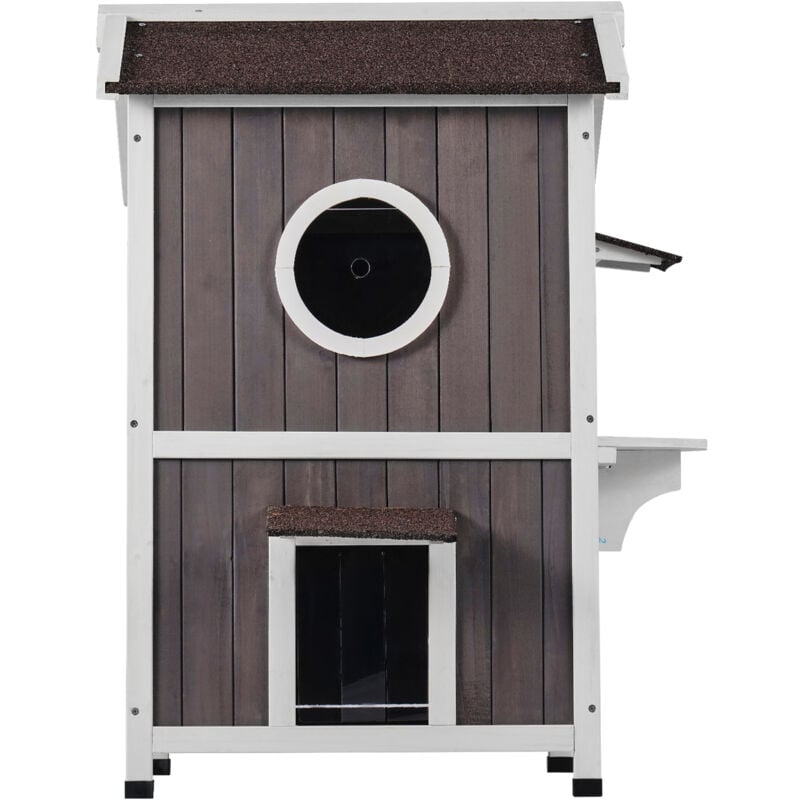 Mophorn - Niche d'extérieur résistante aux intempéries pour chat sauvage pour plusieurs chats, grande maison d'extérieur en bois à 2 étages avec