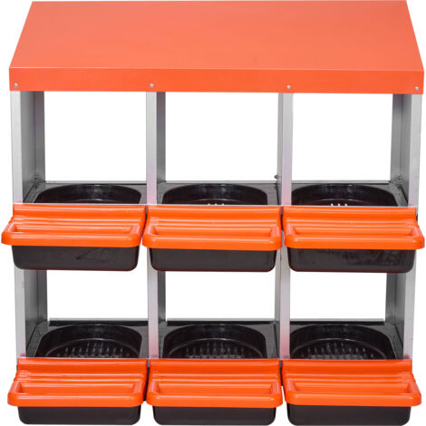 Mophorn Nidos de 2 niveles para gallinas, con 6 compartimentos de metal, tapas protectoras extraíbles y fácil montaje. dimensiones de 796 x 525 x 790 mm.
