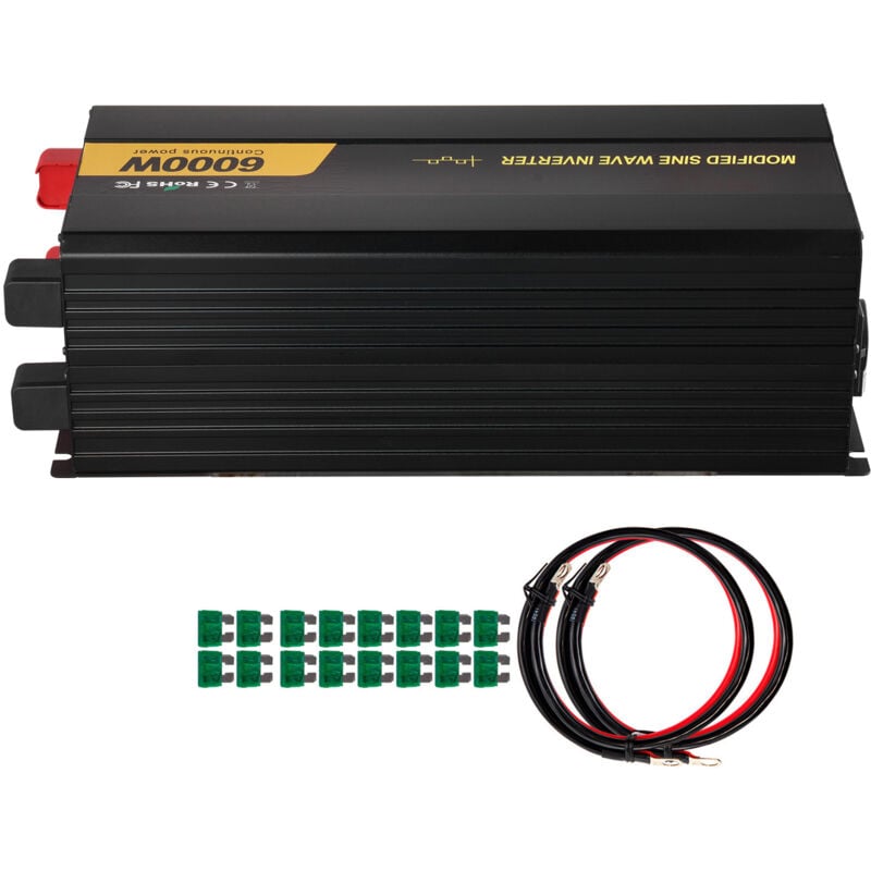 Mophorn - Onduleur , 6000 w, onde sinusoïdale modifiée, convertisseur dc 12 v à ac 230 v avec écran lcd, télécommande, prises ue pour voiture,