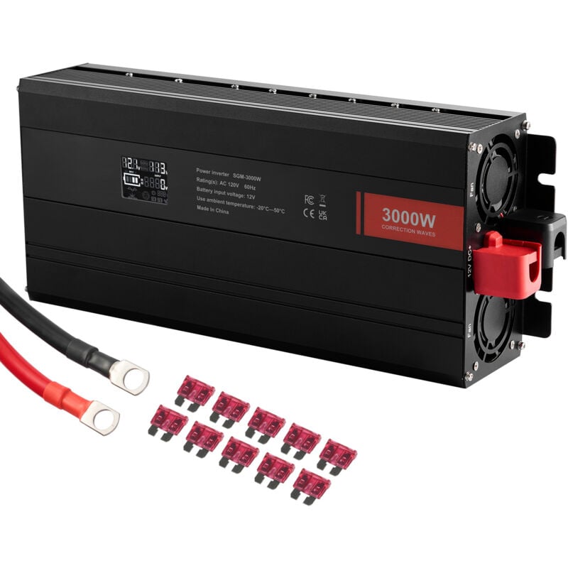 Mophorn - Onduleur à onde sinusoïdale modifiée, 3000 watts, onduleur à écran lcd 12 v cc à 230 v ca avec 3 prises ca, 2 ports usb, 1 port Type-C et