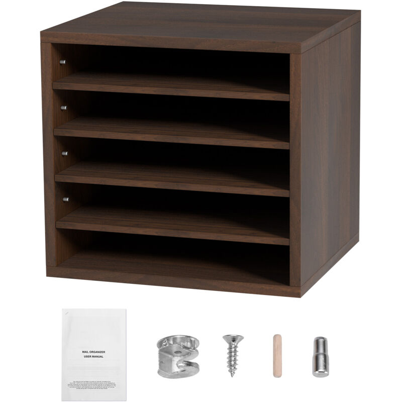 Organisateur de littérature à 5 compartiments, étagères réglables en bois 13,9 x 12 x 13 pouces, pour bureau, maison, classe, certifié epa, marron