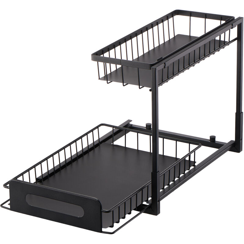 Organiseur d'armoire à 2 niveaux coulissant (10,7' l x 14,2' p) - Solution de rangement sous l'évier. Organiseur d'armoire à tiroirs coulissants