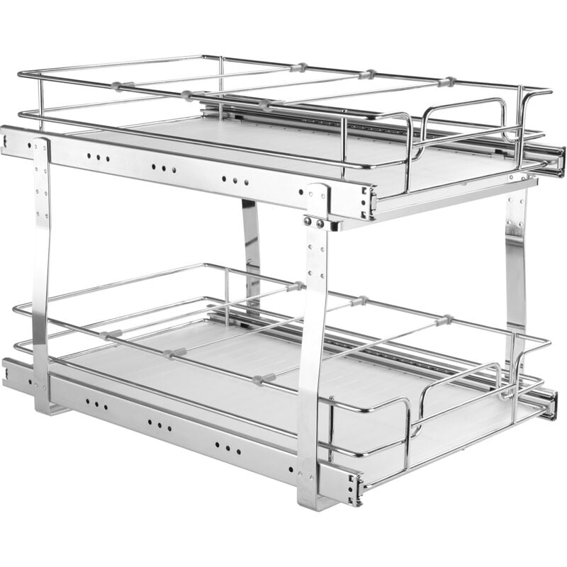Organiseur d'armoire coulissant à 2 niveaux 13L x 21P, étagères de garde-manger coulissantes robustes, tiroirs coulissants en acier chromé, rangement