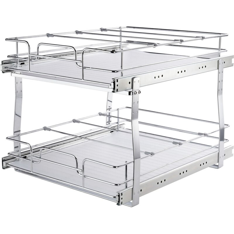 Organiseur d'armoire coulissant à 2 niveaux, 48,3 cm de large x 50,8 cm de profondeur, étagères coulissantes en acier chromé robuste pour cuisine,