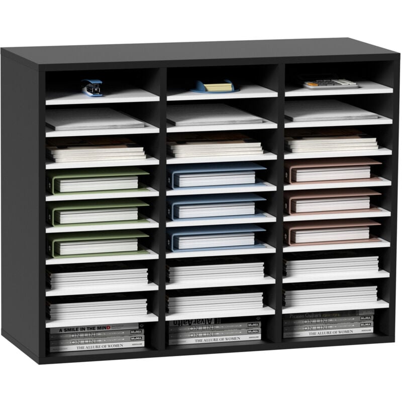 Organiseur de documents en bois à 27 compartiments, doté d'étagères réglables, fabriqué en panneau de fibres à densité moyenne, idéal pour le bureau