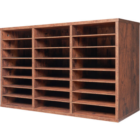 Mophorn Organiseur de littérature- Boîte aux lettres de bureau à 24 compartiments avec étagères amovibles. Trieur de boîtes aux lettres en bois marron foncé pour le rangement au bureau