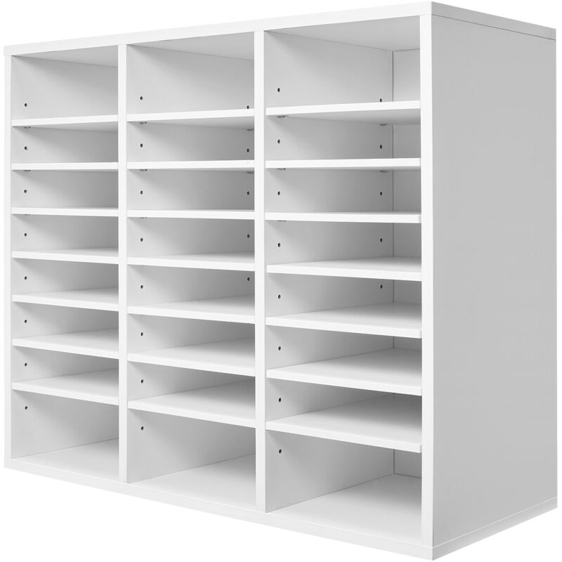 Organiseur de littérature- Boîte aux lettres de bureau à 24 compartiments avec étagères réglables. Trieur de boîtes aux lettres en bois blanc pour le