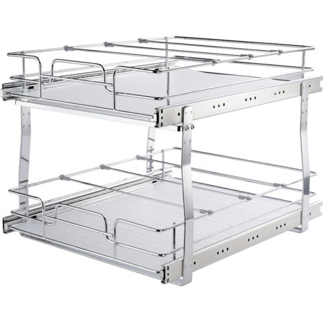 Mophorn Organizador de gabinete extraíble de 2 niveles, 19" de ancho x 20" de profundidad, estantes deslizantes de acero cromado resistentes para despensa para cocina, baño y almacenamiento debajo