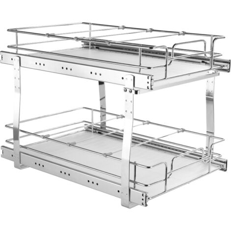 Mophorn Organizador Extraíble Debajo del Fregadero 2 Niveles 322x533 mm y 300x516 mm Estante Deslizante de Acero Cromado Carga de 30 kg Deslizamiento Suave para Organización del Baño Cocina