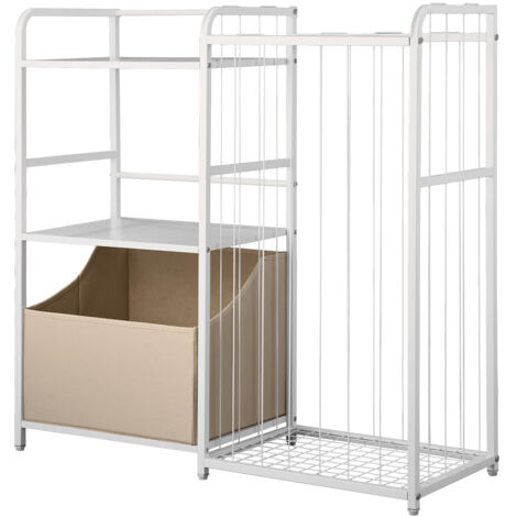 Mophorn Organizer per giocattoli e peluche, libreria per bambini a 2 livelli, mobiletto portaoggetti con contenitore in tessuto, ideale per camere da letto, sale giochi, bianco
