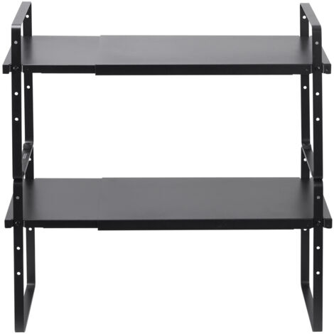 Mophorn Organizzatore di scaffali per mobili da cucina regolabile, rack di stoccaggio espandibile a 2 livelli, ripiani per ripiani del controsoffitto impilabili, nero