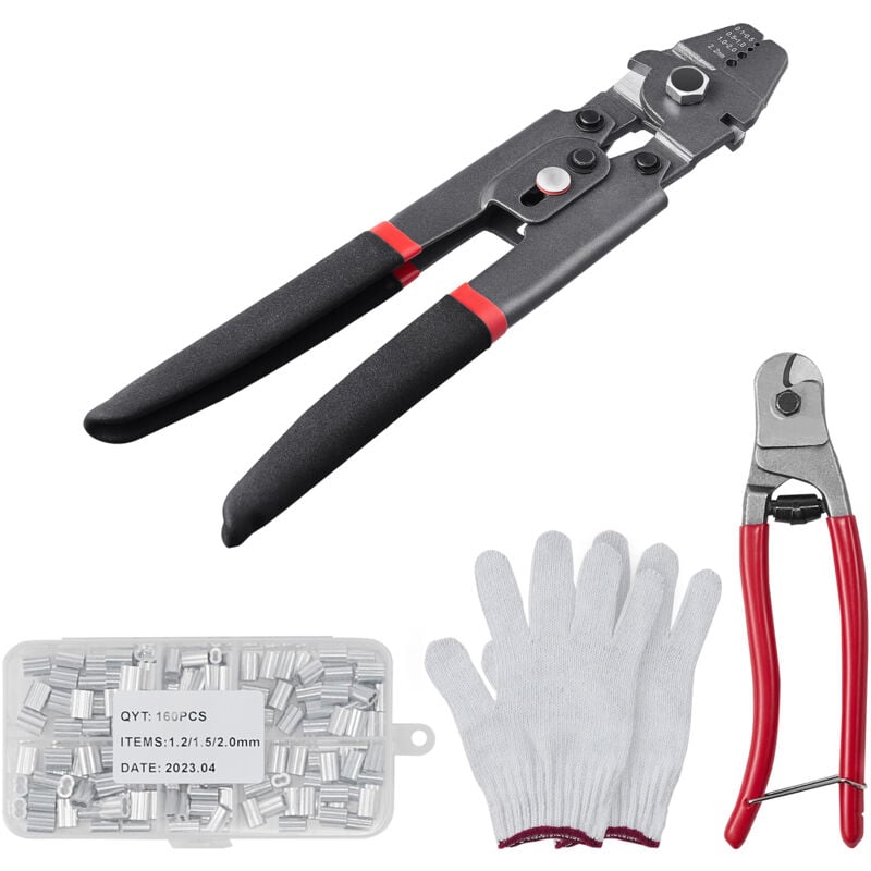 Outil de sertissage, sertisseuse de câble métallique de 2,2 mm, coupe-câble et 160 boucles en aluminium, kit d'outils de pêche antirouille avec