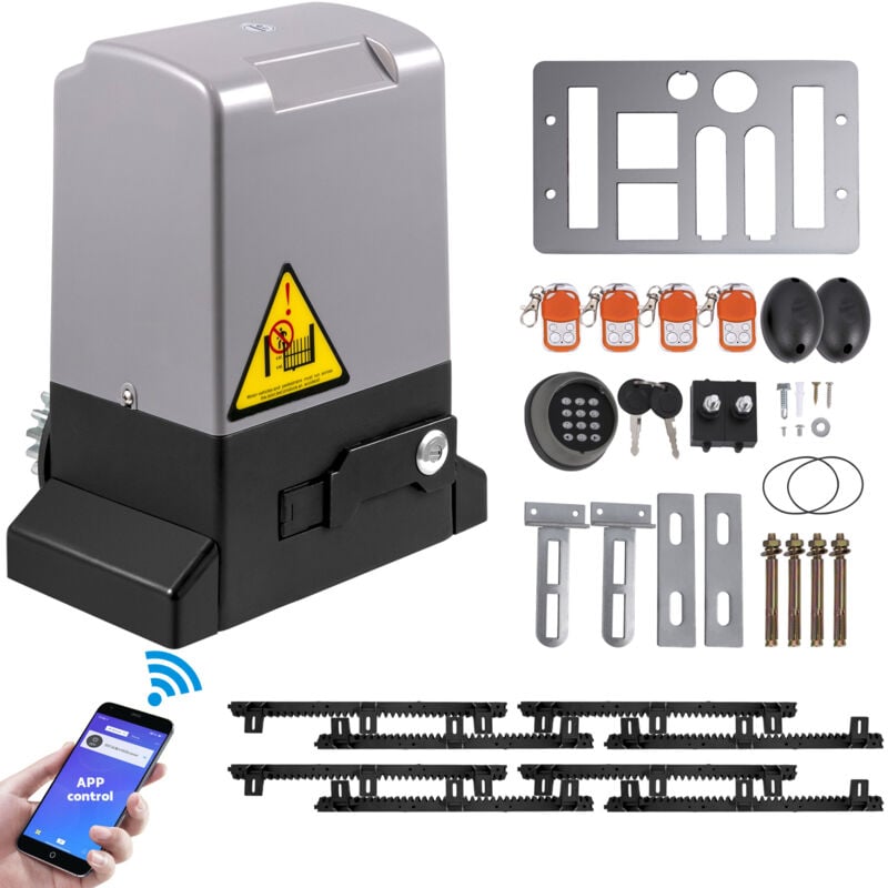 Ouvre-portail coulissant, 1800 kg, 4 m, 4 télécommandes et contrôle par application, kit complet - Mophorn