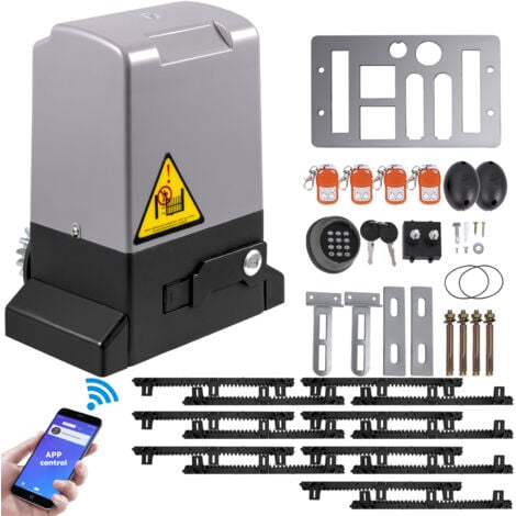 Mophorn Ouvre-portail coulissant, 1800 kg 7 m, automatique avec 4 télécommandes et contrôle par application, moteur de portail coulissant électrique pour allée, kit complet de système de sécurité