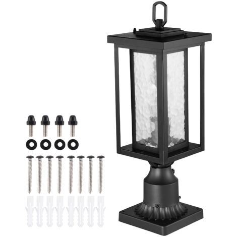 Mophorn Pack de 2 farolas exteriores de anochecer al amanecer, 450 mm, impermeables, con base de montaje en pilar de 3,5 pulgadas, pantalla de vidrio, farola exterior a prueba de rayos para patio