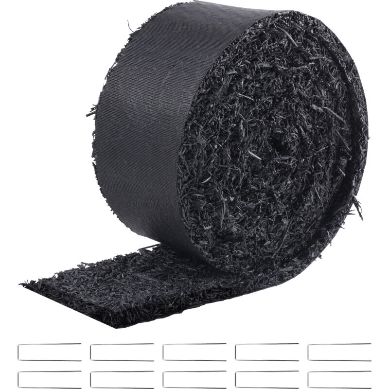 Mophorn - Paillis en caoutchouc pour aménagement paysager, 120 x 4,5 po, tapis recyclé, aspect naturel, empêche les mauvaises herbes et la boue, pour
