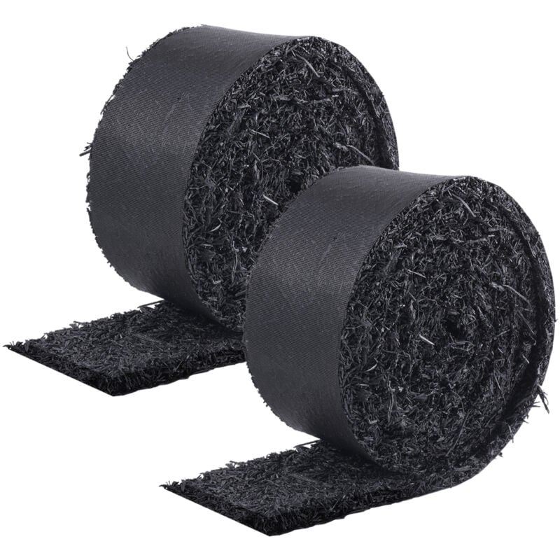 Paillis en caoutchouc pour aménagement paysager - 2 rouleaux, 120 x 4,5 po, tapis recyclé, noir naturel, embellit les jardins, prévient les mauvaises