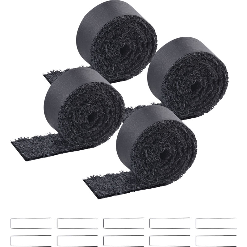 Mophorn - Paillis en caoutchouc recyclé pour aménagement paysager - 4 rouleaux, 120 x 4,5 pouces, noir naturel, embellit les jardins, prévient les