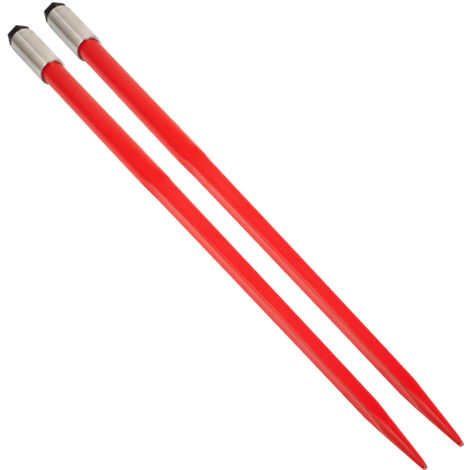 Mophorn Paire de piques à foin de 49 po, capacité de 3 000 lb, piquet à fixation rapide pour balles carrées, fourches à revêtement rouge de 1 3/4 po avec écrou hexagonal et manchon