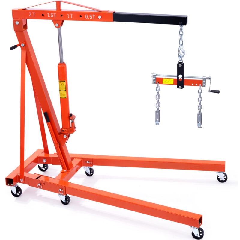 Palan hydraulique pour moteur avec niveleur, grue d'atelier 2 tonnes/4400 lb, grue pliable pour réparation auto, levage et chargement de moteurs,