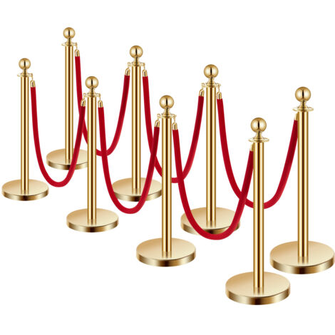 Mophorn Pali da 8 pezzi e corde di velluto, pali in acciaio inossidabile, 6 corde di velluto rosso, barriere di controllo della folla, pali dorati per l'allestimento di eventi e feste