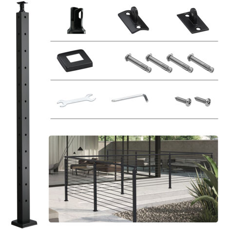 Mophorn Palo per ringhiera in cavo, 42" x 1" x 2" in acciaio a forma di L angolo forato, 12 fori preforati, acciaio inossidabile SUS304 con staffe, 1 confezione, nero