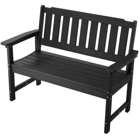 Mophorn Panca da Giardino in Plastica, Lunghezza 128 cm, Capacità di Carico 363 kg, Sedia da Esterno con Schienale e Braccioli per Cortile, Parco e Giardino, Colore Nero