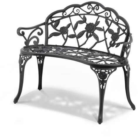 Mophorn Panchina da Esterno da 57 x 98,7 x 79 cm Panchina da Giardino in Metallo per Esterni, Capacita di Carico di 218 kg Panchina da Giardino con Schienale, Braccioli, per Parco, Cortile, Portico