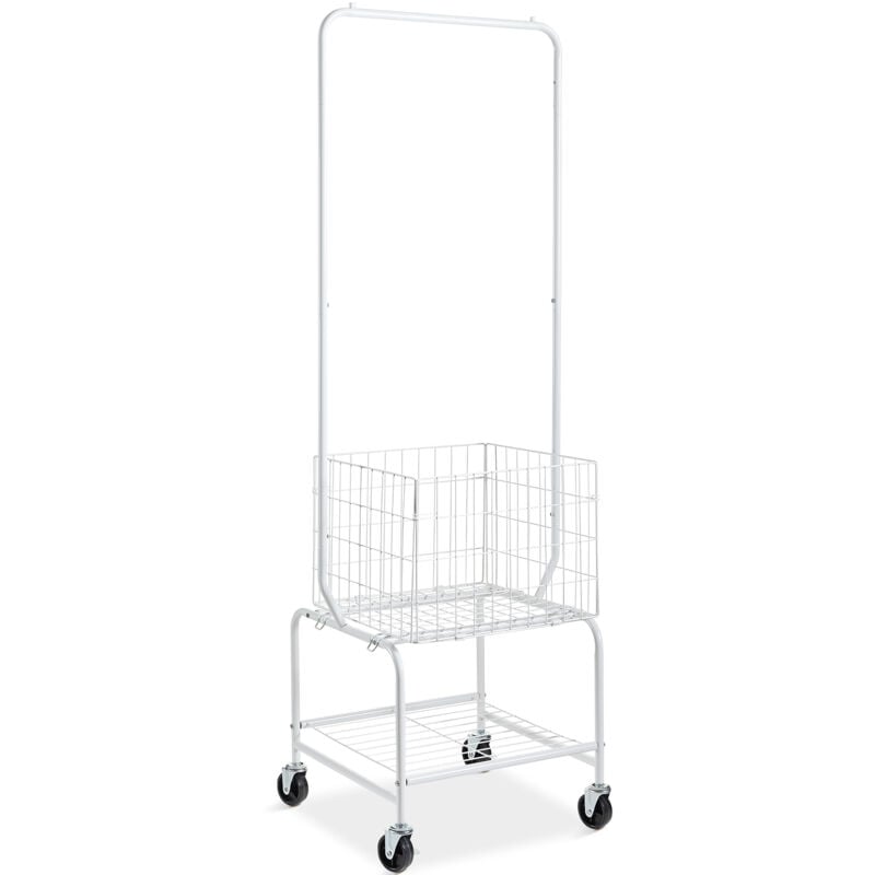 Panier à linge roulant en métal avec support à vêtements suspendu. Chariot à linge réglable en hauteur avec charges. Roues verrouillables robustes