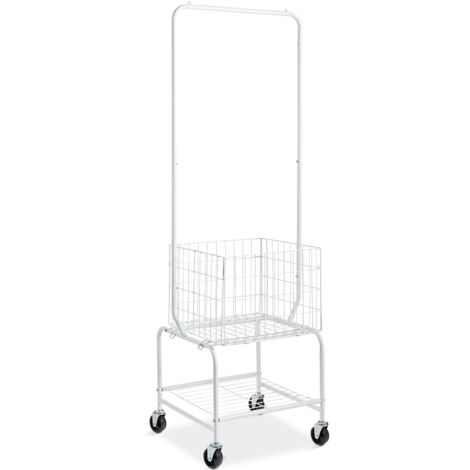 Mophorn Panier à linge roulant en métal avec support à vêtements suspendu. Chariot à linge réglable en hauteur avec charges. Roues verrouillables robustes pour l'organisation du stockage