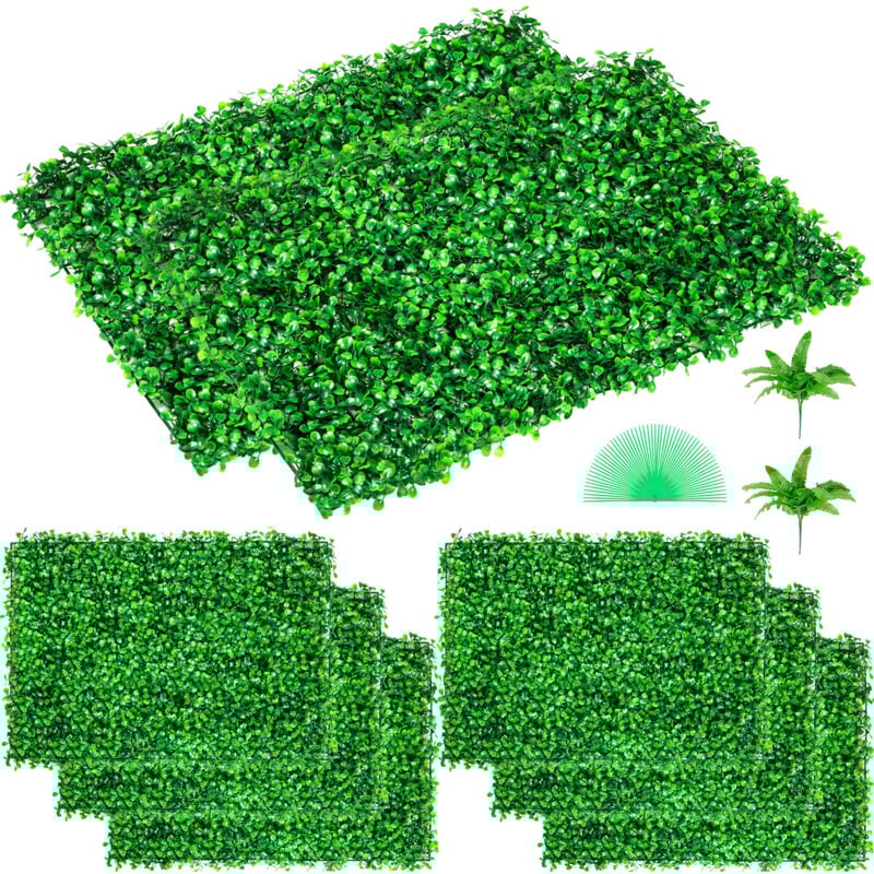 Mophorn - Panneau de buis artificiel 8 pièces - Mur de haie verte résistant aux uv - 24 x 16 po - 4 cm - Clôture d'intimité en gazon synthétique