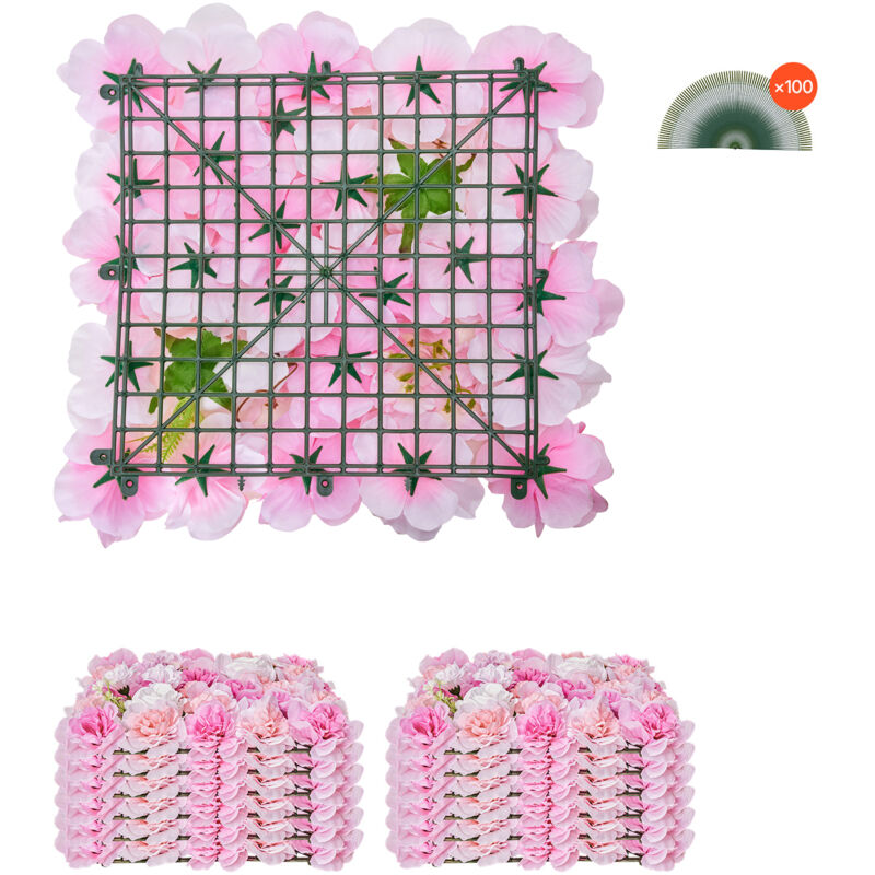 Mophorn - Panneau mural floral 3D, 12 pièces 38 x 38 cm, motif floral artificiel en maille, design sans couture, installation facile pour mariage,
