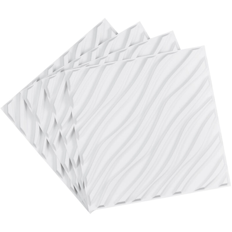 Panneaux muraux 3D, lot de 12, 50 x 50 cm, carreaux ondulés minimalistes en pvc, couverture de 3,1 m², décoration d'intérieur, blanc mat - Mophorn