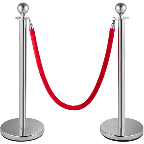 Mophorn Paquete de 6 cuerdas de terciopelo Poste de control de multitudes con 3 cuerdas de terciopelo rojo de 5 pies. Divisor de barrera de cola de acero inoxidable con parte superior de bola