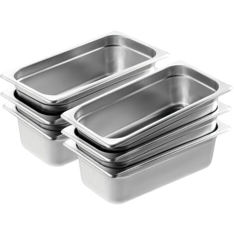 Mophorn Paquete de 6 sartenes de hotel, sarten de vapor antiatasco de tamaño 1/3, sarten de mesa de vapor de acero inoxidable de 0,8 mm de espesor, sarten de mesa comercial de 4'' de profundidad
