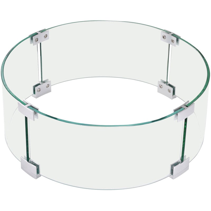 Mophorn Pare-vent pour foyer extérieur , pare-flammes rond en verre de 435 x 170 mm, verre trempé de 6 mm d'épaisseur pour propane, gaz, extérieur,