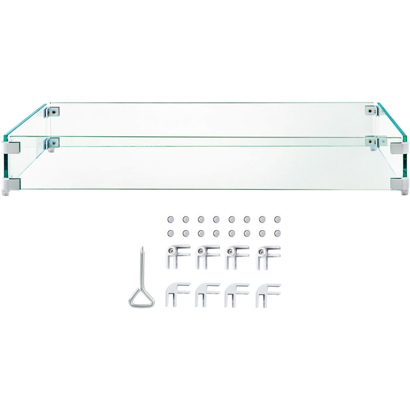 Mophorn - Pare-vent pour foyer, verre 38 x 10,5 x 6 pouces, pare-flamme en verre trempé, protecteur de table à feu de 0,3 po d'épaisseur, pieds