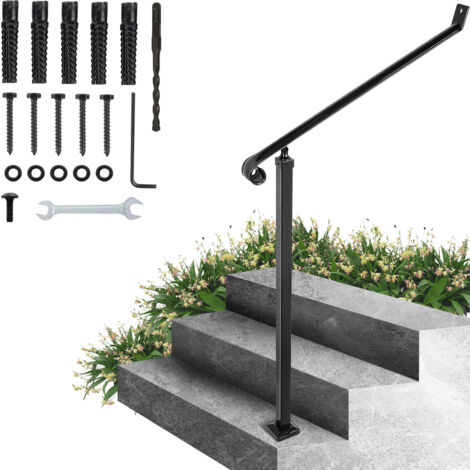 Mophorn Pasamanos de hierro forjado de 40 mm de para 2 escalones, uso en exteriores e interiores, poste atornillado, barandillas de escalera