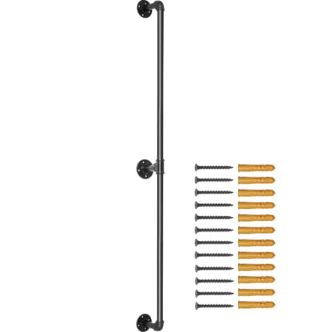 Mophorn Pasamanos de tubo de acero al carbono de 5 pies, capacidad de 440 libras, grado industrial, montaje en pared, esquinas redondeadas, interior/exterior, acabado negro duradero